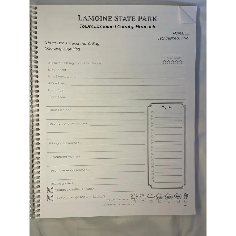 Maine State Parks-Travel Adventure Challenge Bucket List Book